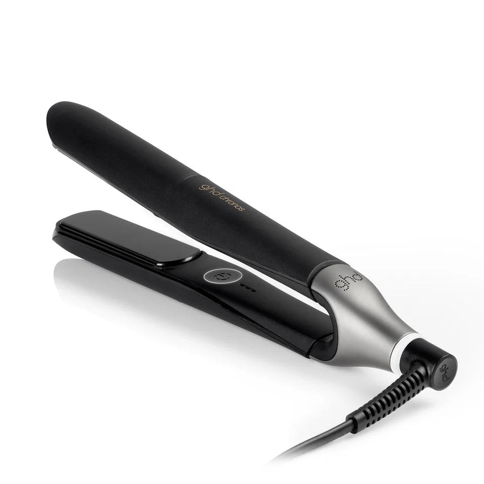 Black hair straightener with visible brand logo on a white background