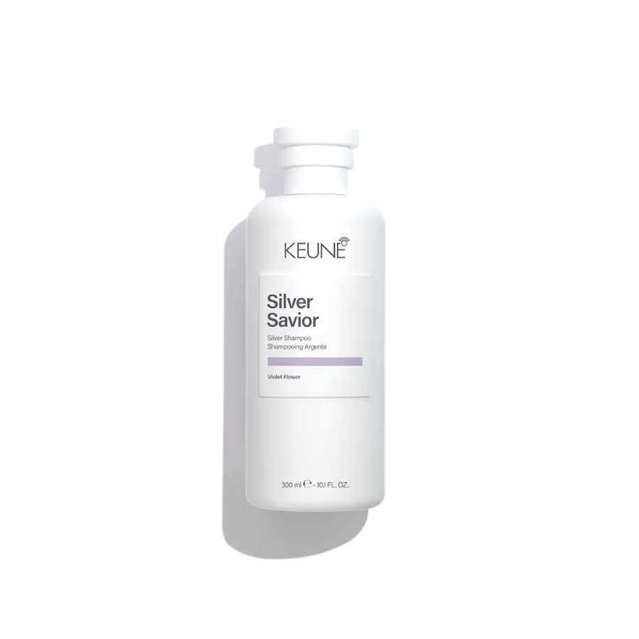 Keune Silver Savior shampoo bottle on a white background